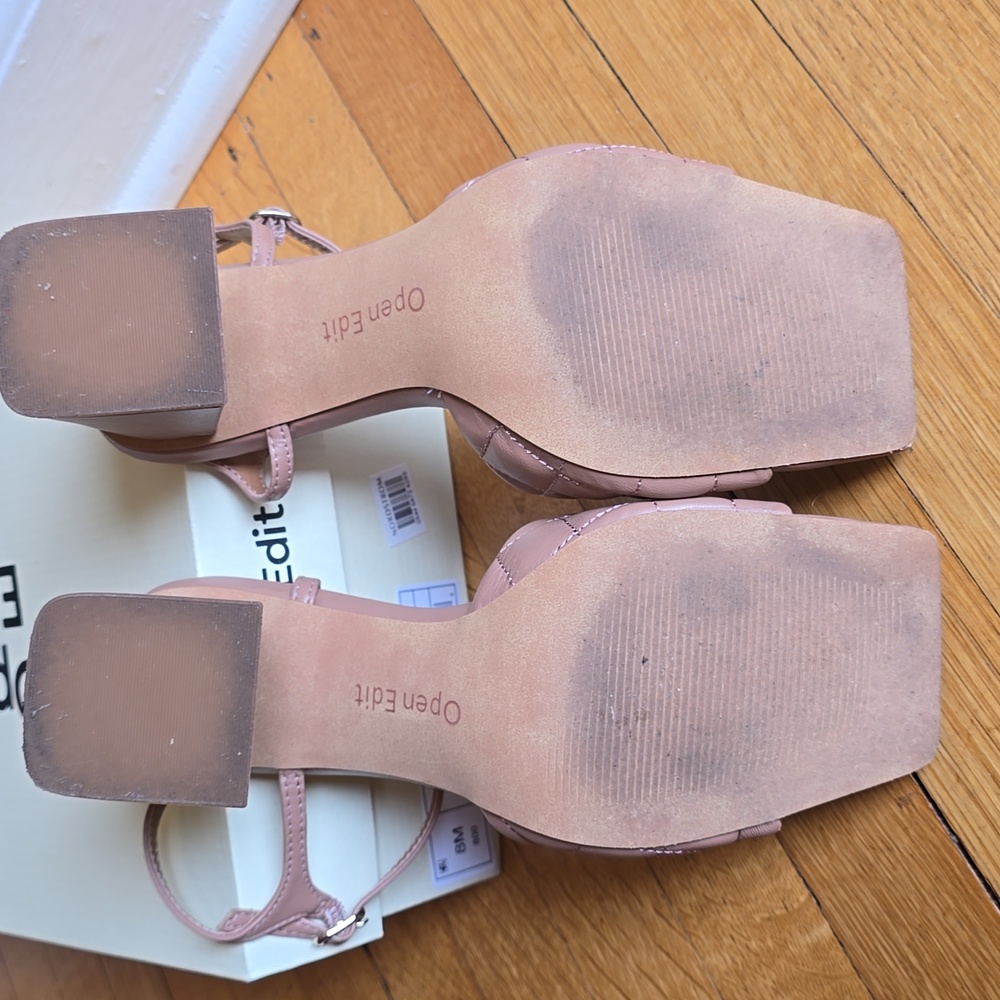 Open Edit, Quilted Square Toe Block Heel Sandals, Tan Mocha, EUC, Women's 8M - Picture 12 of 15